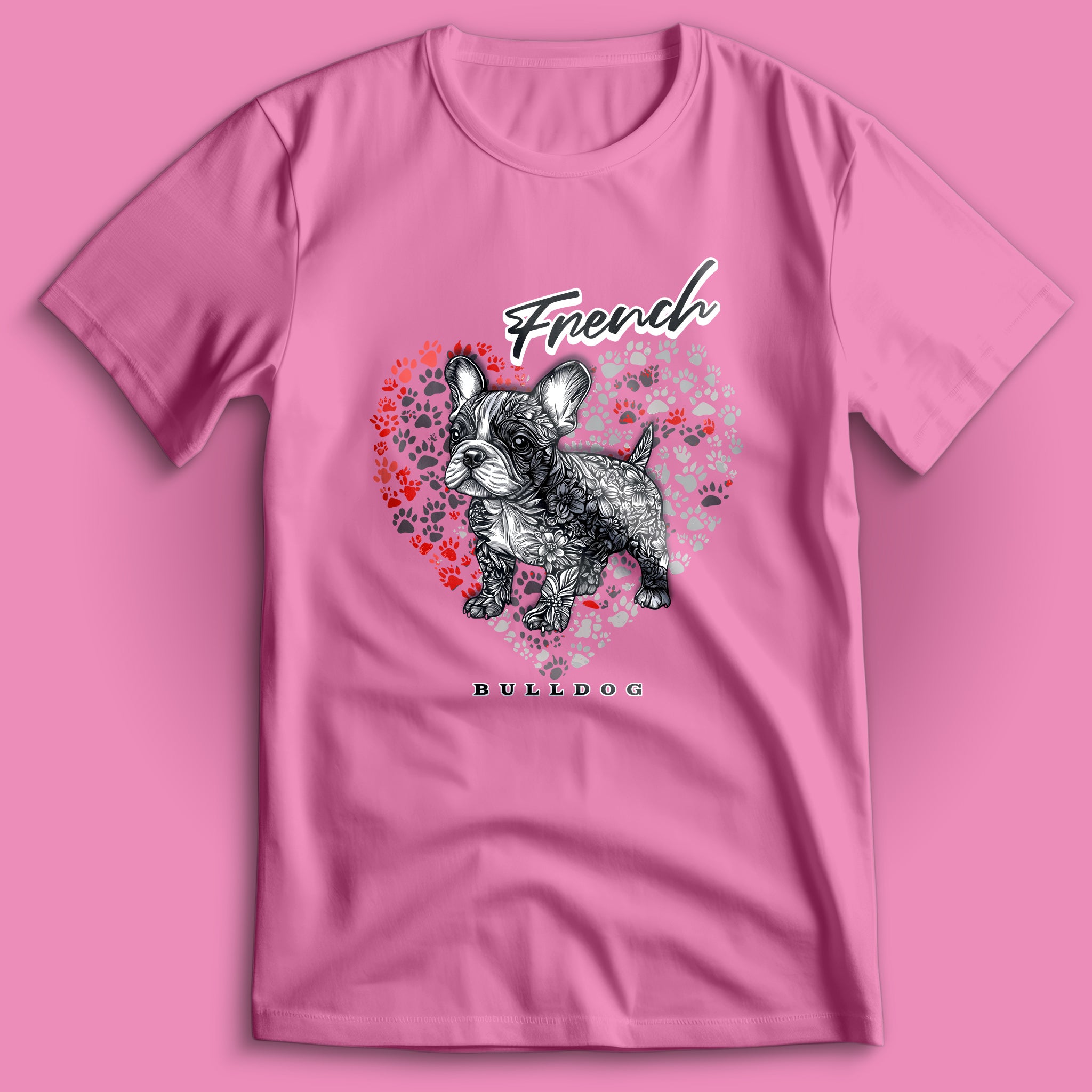 French Bulldog Flower Heart 02 T-Shirt